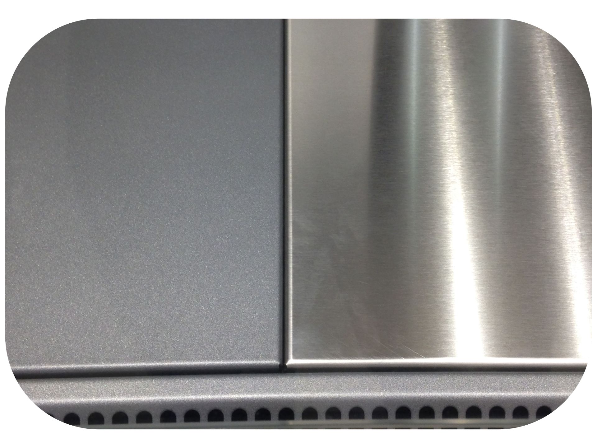 Worktop with teflon couting (left) and stainless steel (right)
